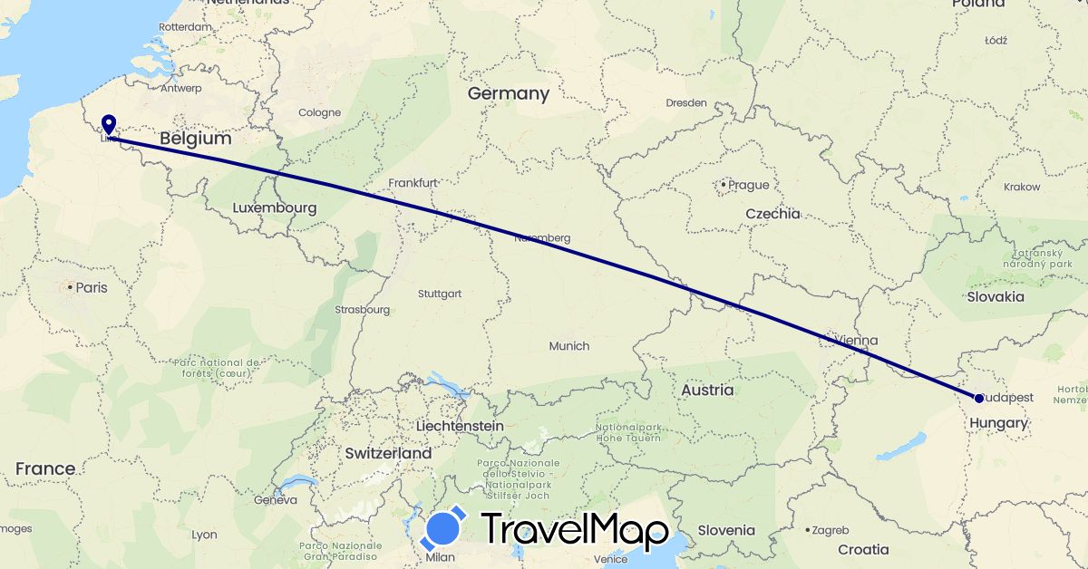 TravelMap itinerary: driving in France, Hungary (Europe)